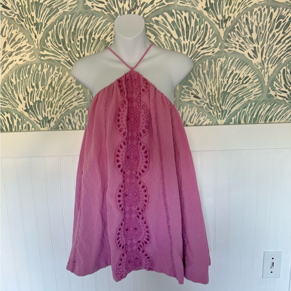 Pink Free People Paloma Mini Halter Eyelet Dress in Women’s Small